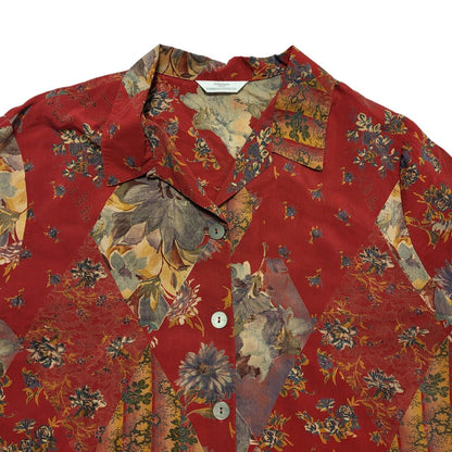 Marks And Spencer Vintage 80's Red & Brown Floral Shirt Womens UK 14