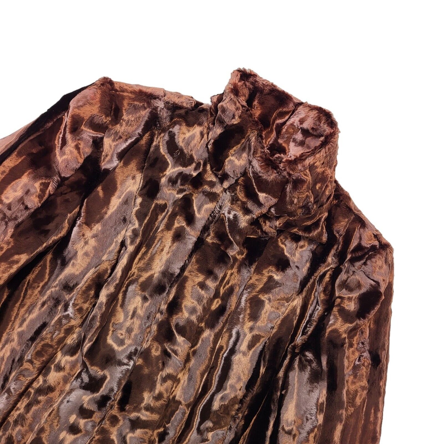 Next 90s Vintage Brown Faux Fur Button High Neck Coat Uk Women's 12