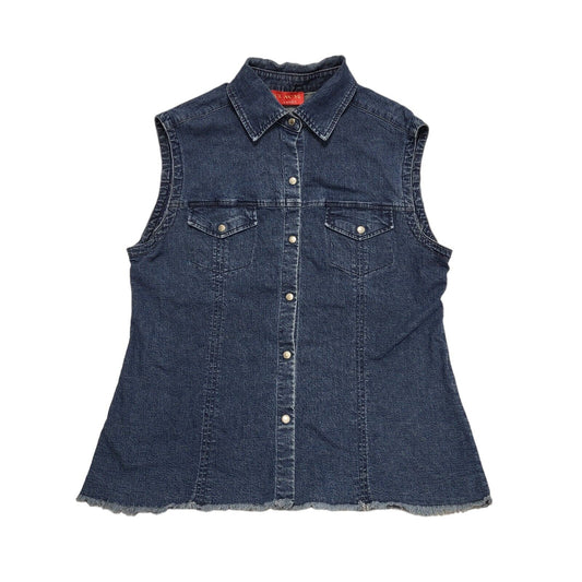 Perte Aktive Vintage 80's Blue Sleeveless Snap Button Denim Shirt Womens UK 14
