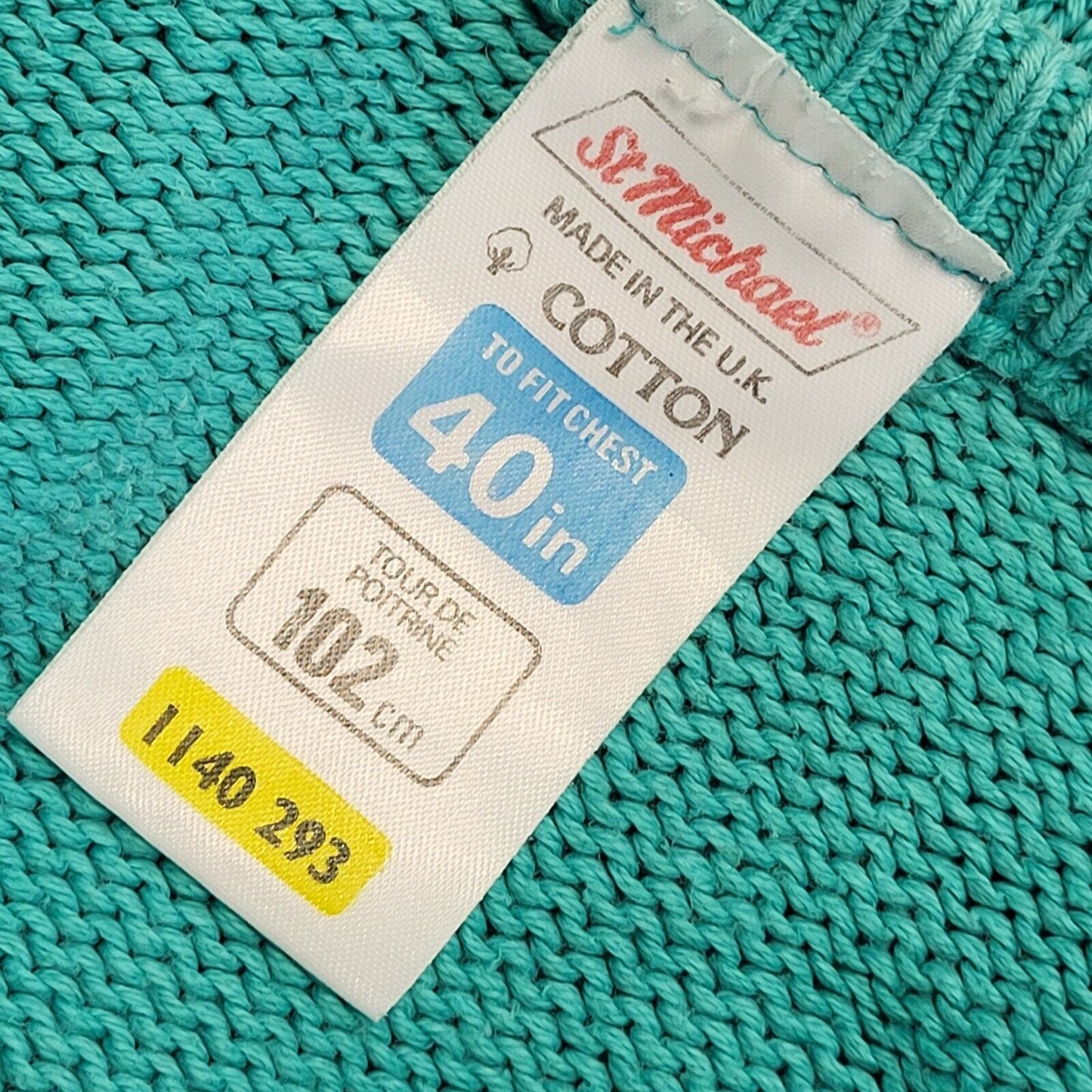 St Michael Vintage 80s Turquoise Crew Neck Cotton Jumper Men's Size M
