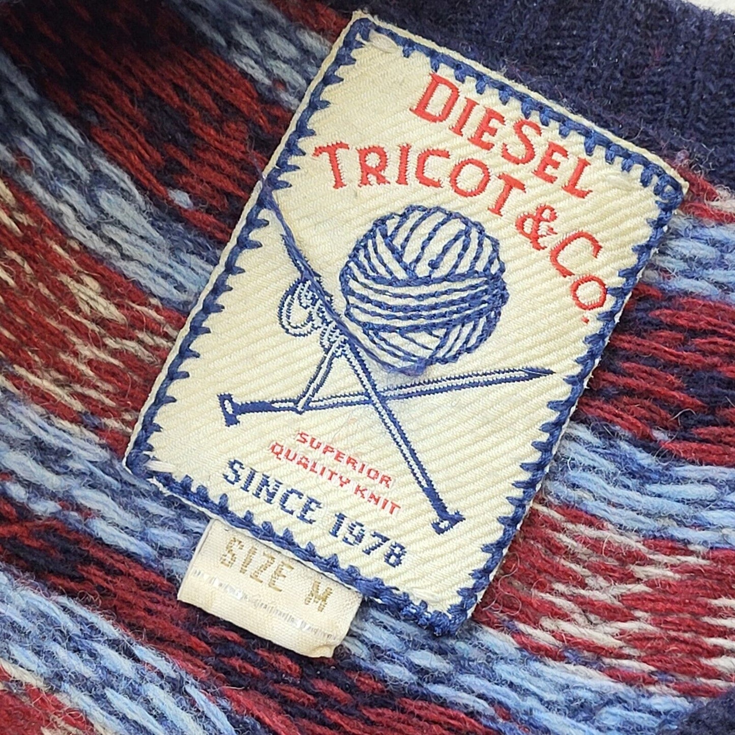 Diesel Tricot & Co Blue & Red Round Neck Jumper Women's Medium