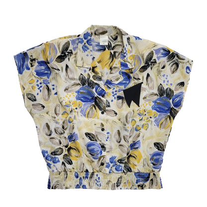 Canda Vintage 70-80s Floral Blue Capped Sleeve Shirt blouse Women's Uk 16