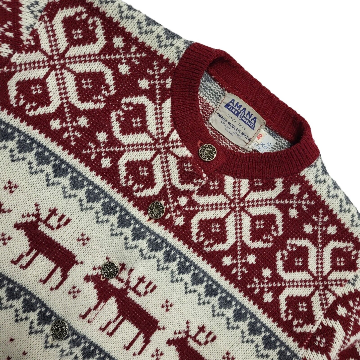 Amana 80s Vintage Red White Reindeer Round Neck Jumper Uk Women's Size 12