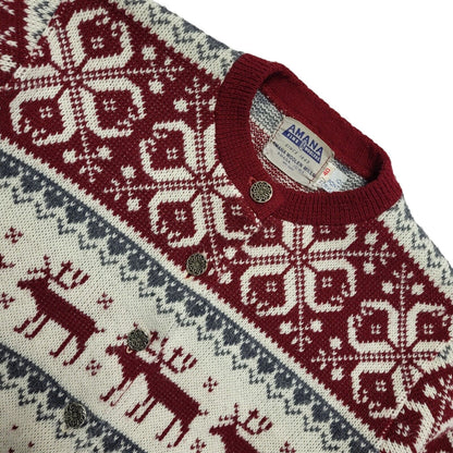 Amana 80s Vintage Red White Reindeer Round Neck Jumper Uk Women's Size 12