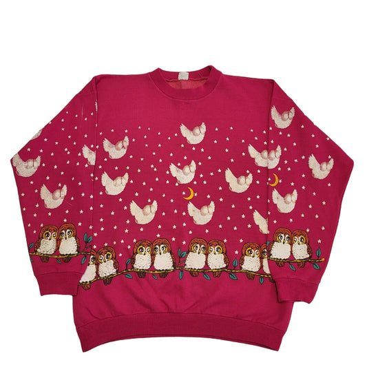 Vintage 80s Pink Owl print Sweatshirt Women's Size L