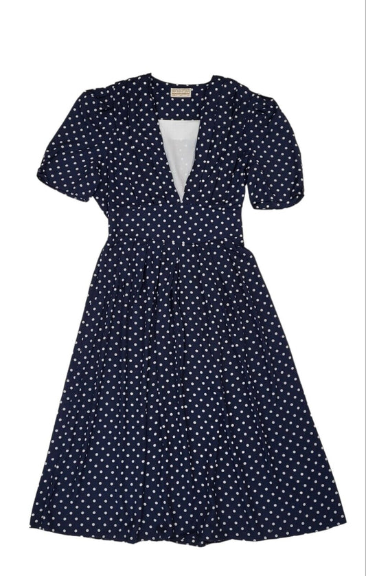 90s Vintage Dorothy Perkins Blue & White Polka Dot Daywear Dress Women's Size 16