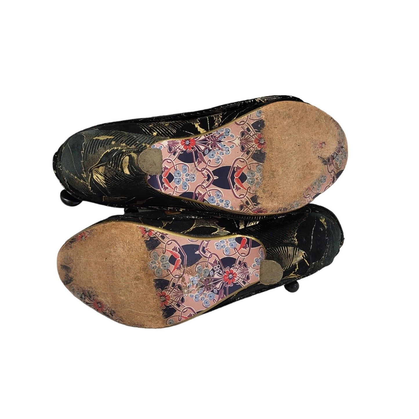 Vintage Black & Gold Slip-on Heels Shoes Uk Women's Size Unknown