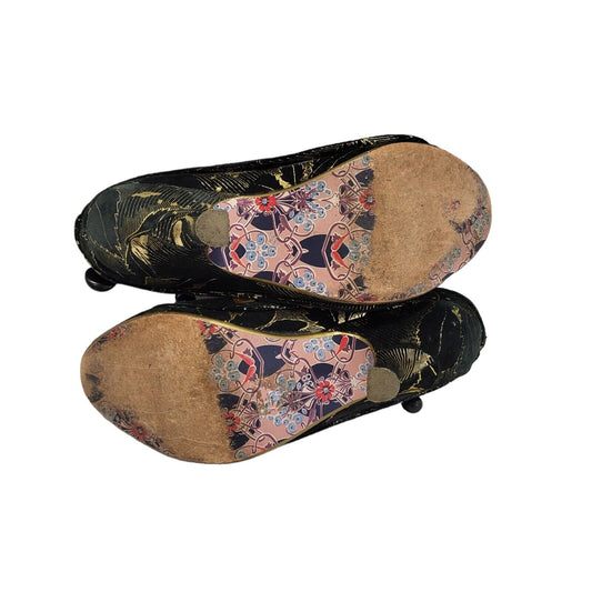 Vintage Black & Gold Slip-on Heels Shoes Uk Women's Size Unknown
