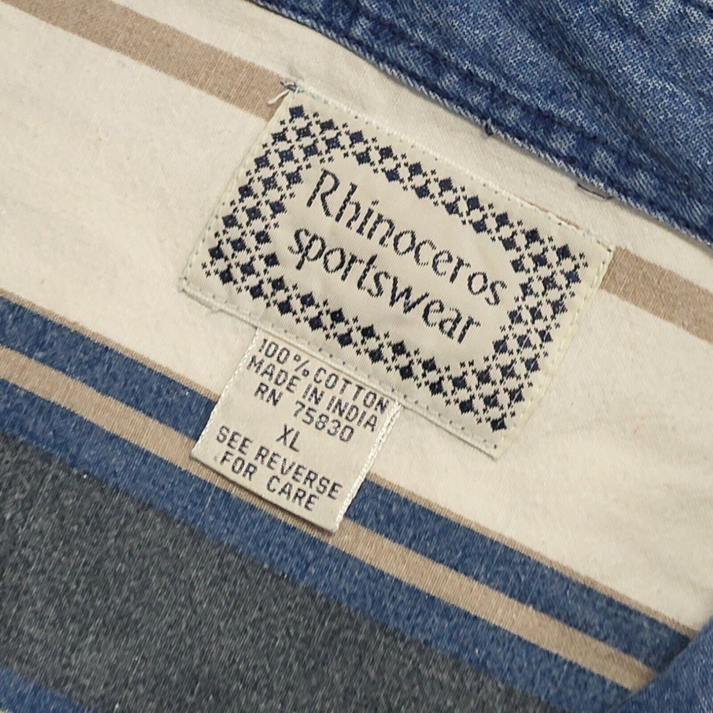 Rhinoceros 90's Blue & White Striped Long Sleeve Shirt Uk Men's UK XL