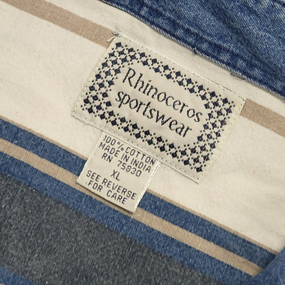 Rhinoceros 90's Blue & White Striped Long Sleeve Shirt Uk Men's UK XL