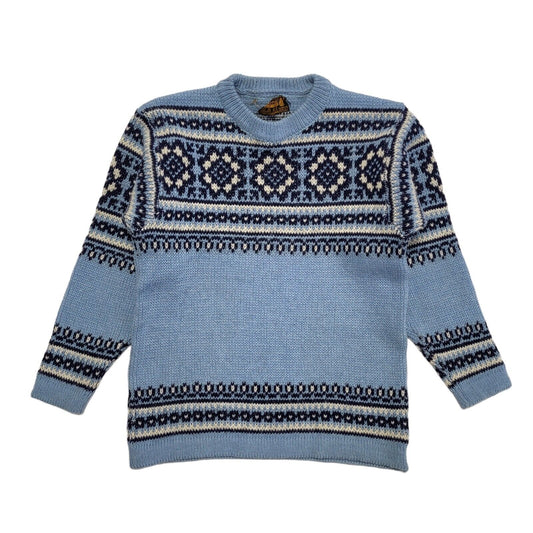 Vintage 80's Blue Geometric Nordic Norway Wool Jumper Uk Women's Size Small