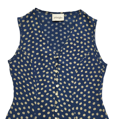 Principles Vintage 80s Blue Polka Sleeveless Dress Uk Women's Size 10