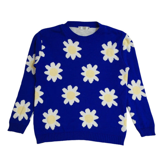 Westend Vintage 90's Blue & White Floral Jumper UK Women's Size M/L