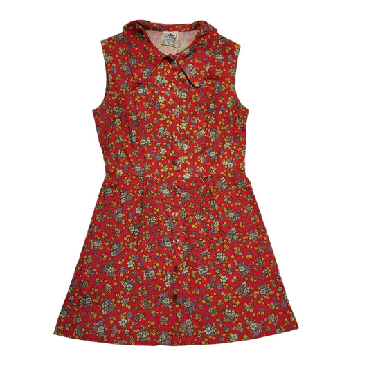 Vintage 70's Delamare Red Collared Floral Fit & Flare Retro Dress Womens UK 12