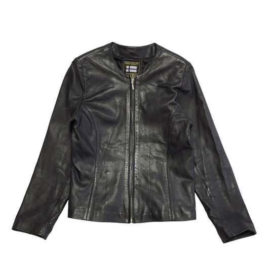 Real Leather Black 90s Vintage Zipped Leather Jacket Uk Women's Size 12