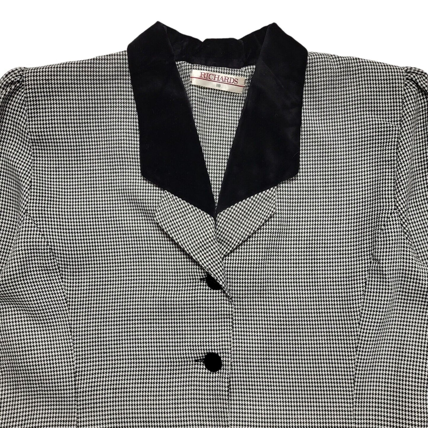 Richards Vintage 80s Black White Check Long Sleeve Dress Uk Women's Size 18 W36