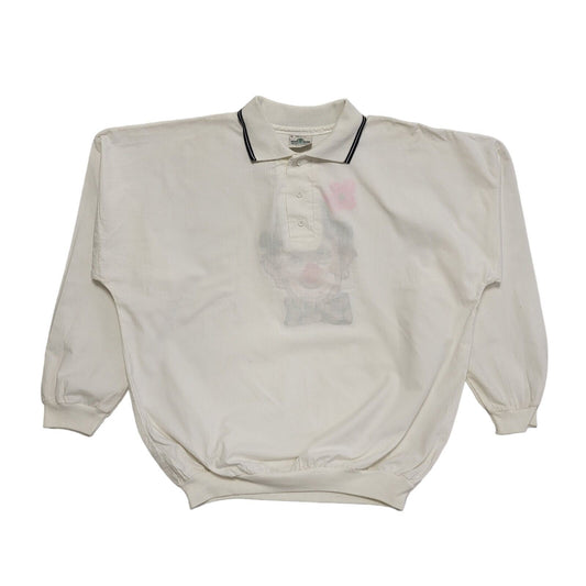 Willow Pointe Vintage 90's White 1/4 Button Clown Sweatshirt Mens UK Size M