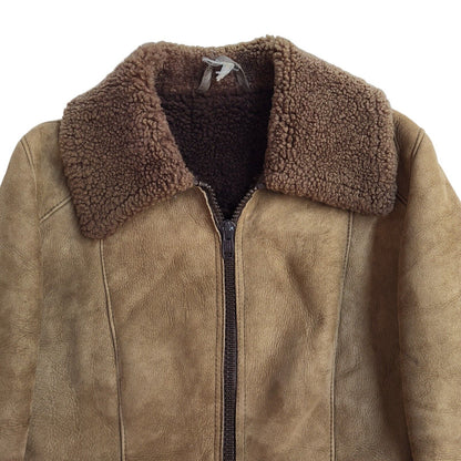 Vintage Brown 90s Zipped Suede Leather Coat Uk Women's Size Medium