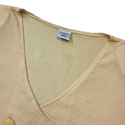 80s Vintage Yellow Striped Short Sleeve Button-Up Blouse Women's M