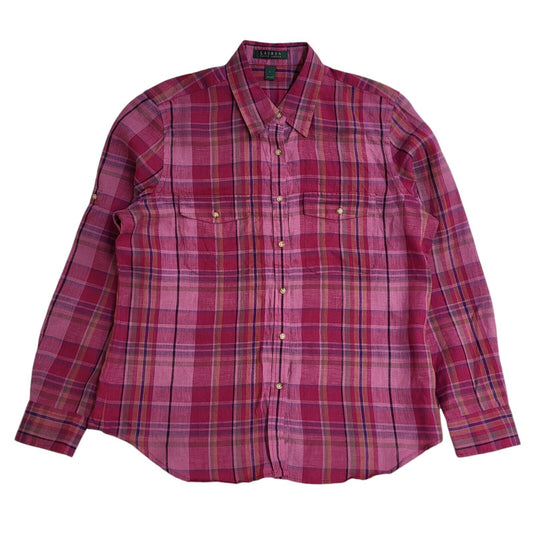 Ralph Lauren 90s Vintage Purple & Blue Check Button Shirt Uk Women's Size Large