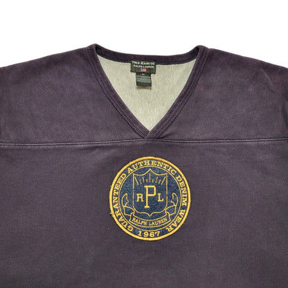 Polo Ralph Lauren Vintage Y2K Purple V-Neck Sweatshirt Mens UK Size XL