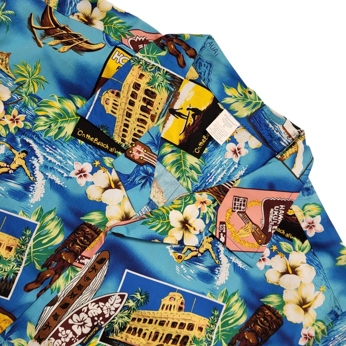 Palmwave Vintage 90's Blue & Green Floral Hawaiian Short Sleeve Shirt Mens UK L