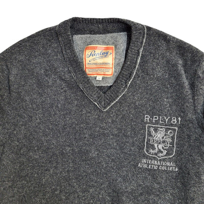 Replay Vintage 90's Dark Grey V-Neck Jumper UK Men's Size Small