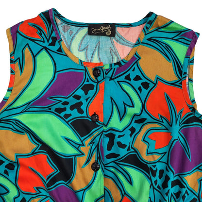 Jean Girard 80s Vintage Buttoned Fit & Flare Sleeveless Daywear Dress Women's 14