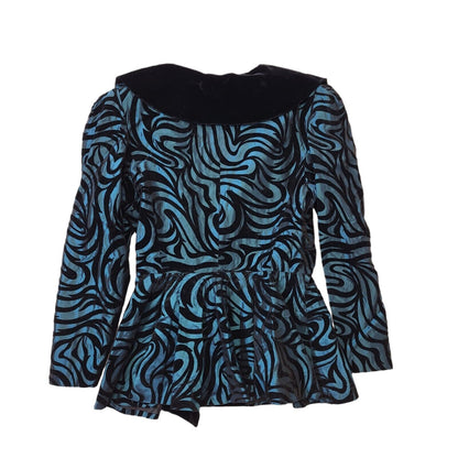 80s Vintage Blue & Black Button-Up Party Jacket Women's  Size 12