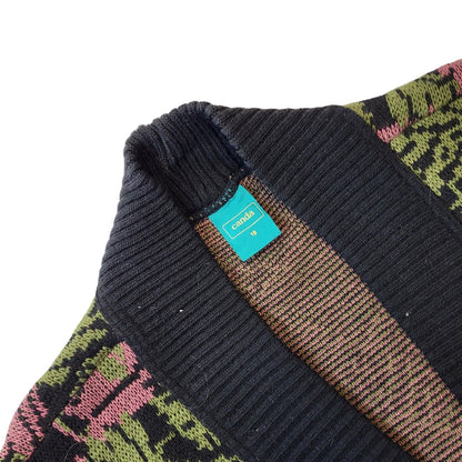 Canda C&A 80s Vintage Black, Green & Pink Floral Open Front  Cardigan Women's 18