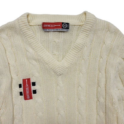 Grey Nicolls Vintage 80's Cricket Cream V-Neck Knitted Jumper Mens UK Size XS