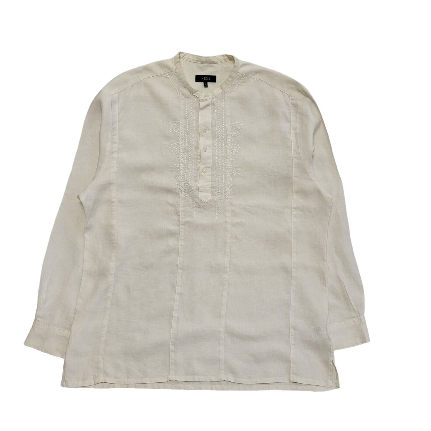 Next Vintage Y2K White Relaxed Fit Round Neck Linen Shirt Men's Size XL