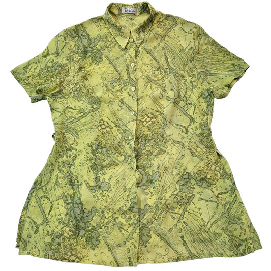 Betty Barclay 90s Vintage Green Retro Abstract Long Patterned Shirt Womens UK 18