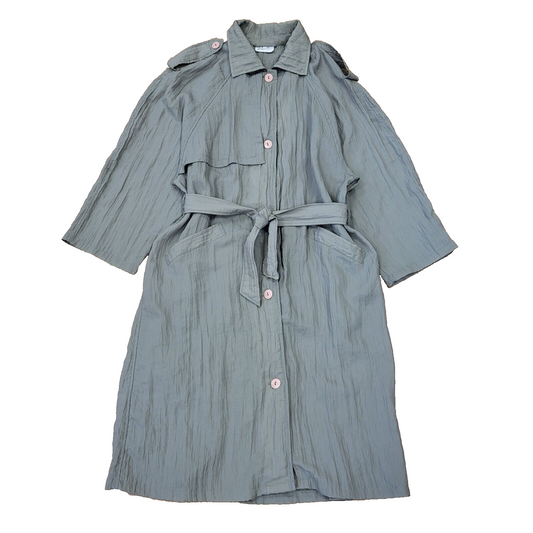 Woman Modern Vintage 80s Grey Button Belted Trench Coat Women's Size 14