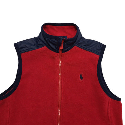 Polo Ralph Lauren Red & Navy Zip Up Fleece Gilet Uk Kids Medium