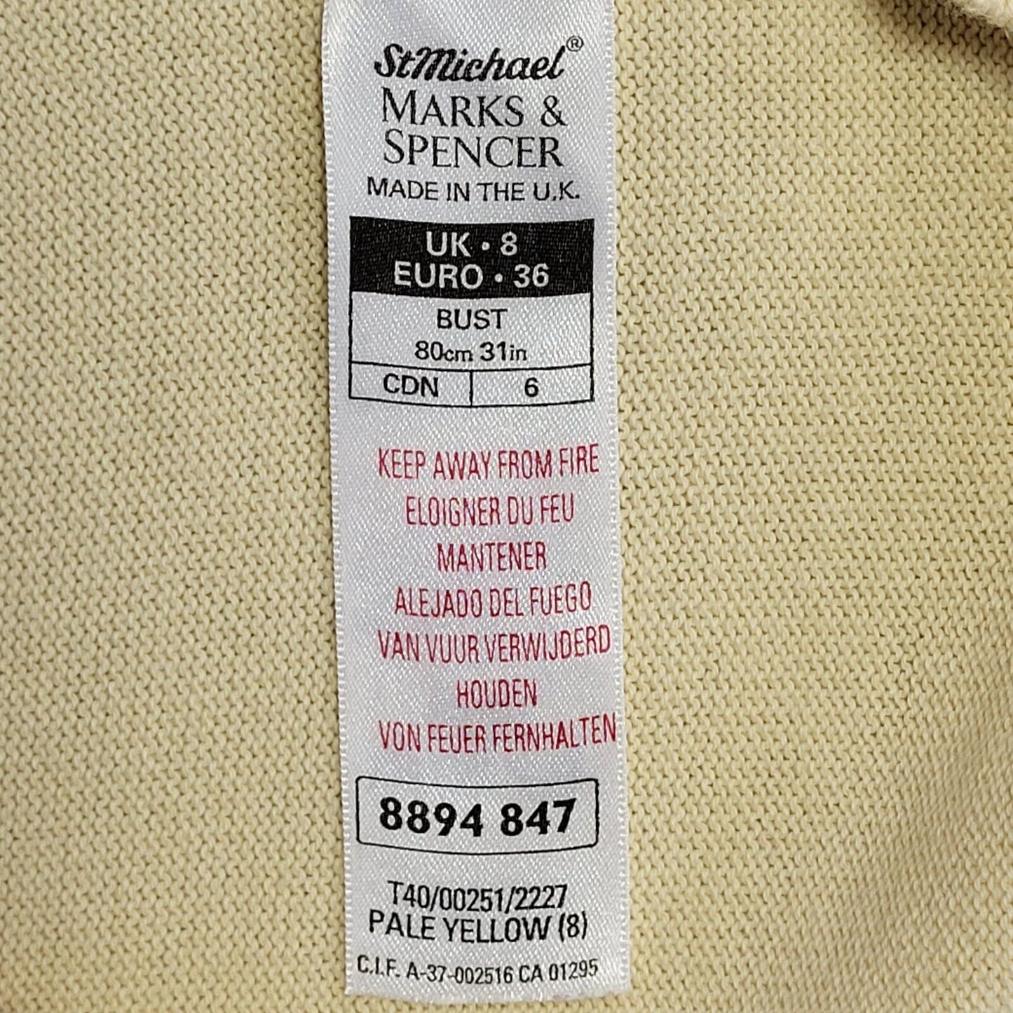 St Michael Vintage 90s Yellow Round Neck T-Shirt Uk Women's Size 8