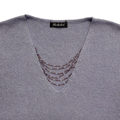 Berkertex Vintage 90's Purple Sparkly Beaded V-Neck Top Womens UK 14-16