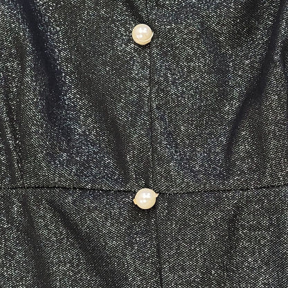 70s Vintage Black Sparkly Buttoned Balloon Sleeve Maxi Dress Women's Size 10