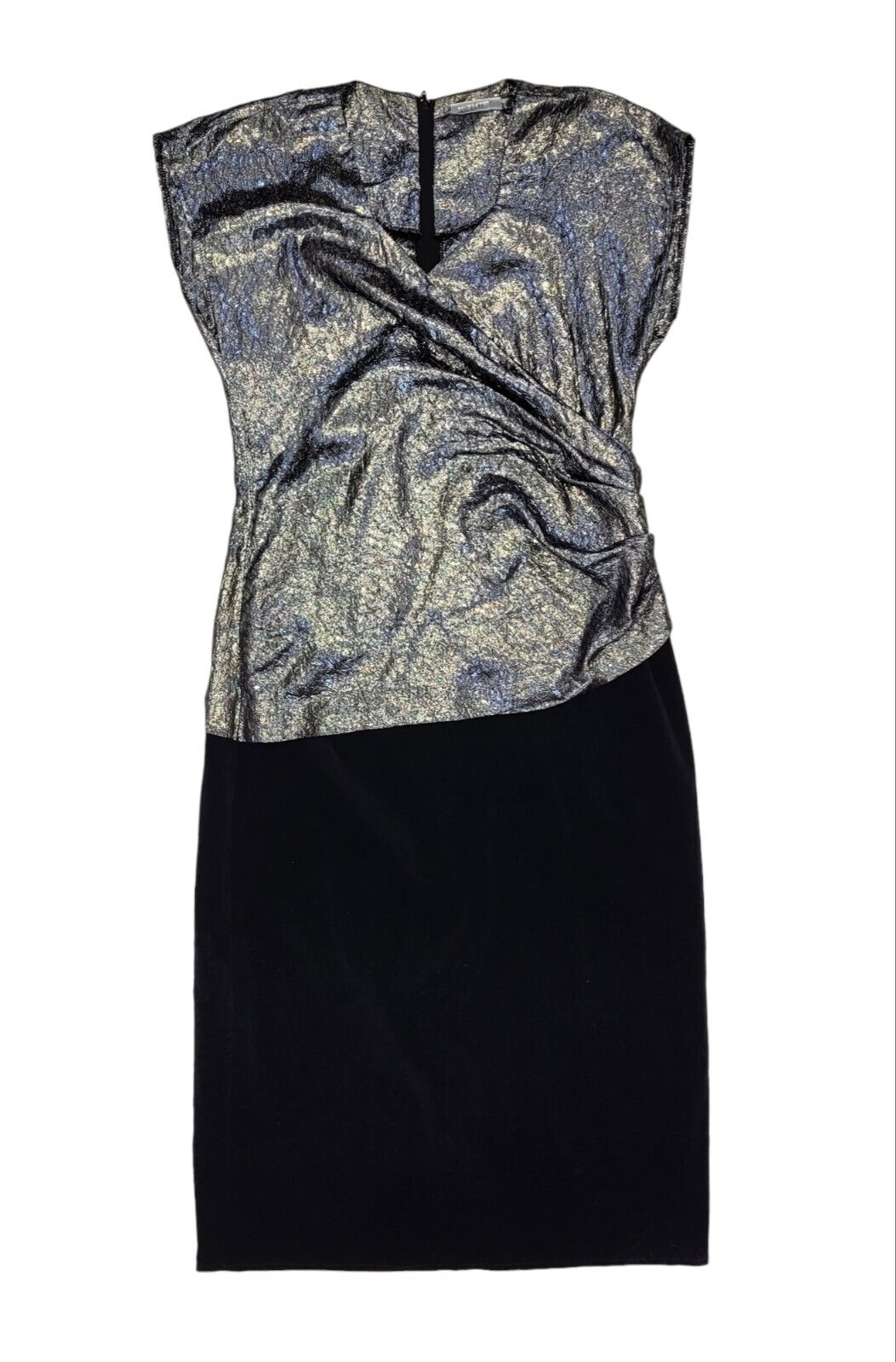 Debenhams 80s Vintage Silver Metallic & Velvet Evening Dress Women's Size 14