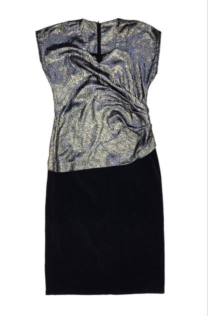 Debenhams 80s Vintage Silver Metallic & Velvet Evening Dress Women's Size 14
