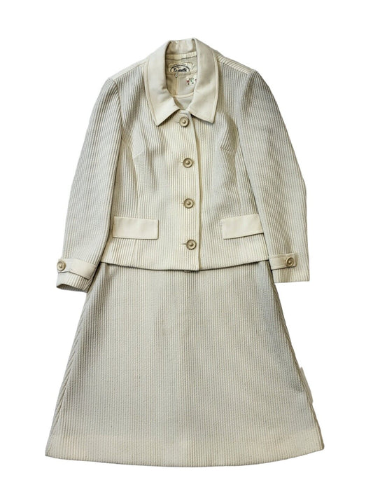 70s Vintage Davisella Cream Jacket & Dress Women's Size 14 Eu 42