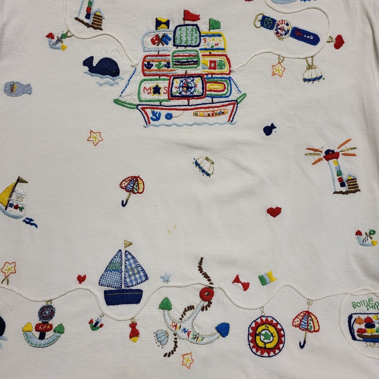 Cuse Berry Sailing Theme Vintage White T-Shirt Womens UK M