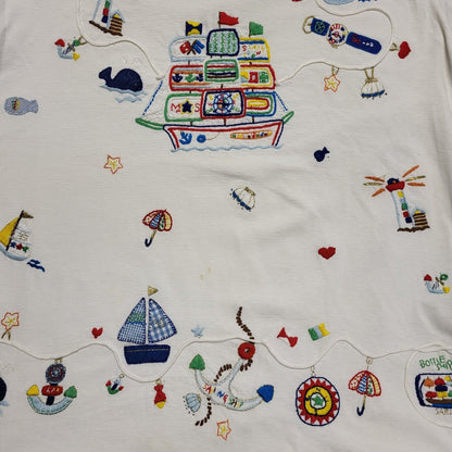 Cuse Berry Sailing Theme Vintage White T-Shirt Womens UK M
