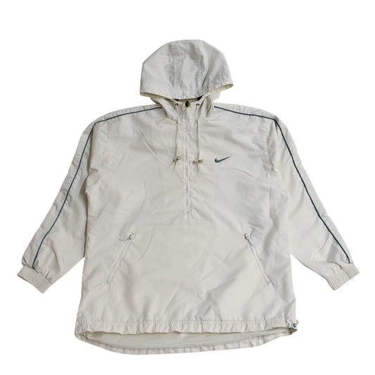Nike Y2k White Pullover Over-sized Hooded Jacket Uk Women's Size M (8-10)