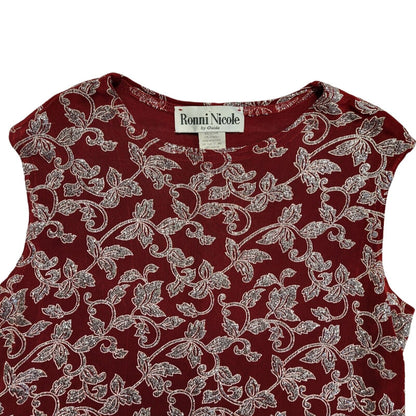 Ronnie Nicole Vintage 90's Red Sleeveless Leaf Print Glitter Top Womens UK M