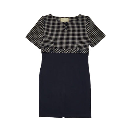 90s Vintage Volare Navy Check Pencil Daywear Dress Women's Size 14