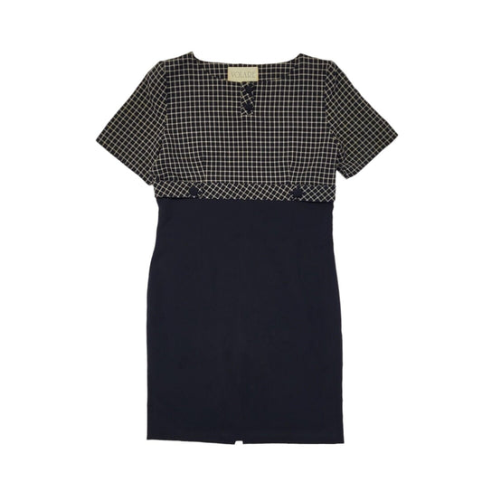 90s Vintage Volare Navy Check Pencil Daywear Dress Women's Size 14