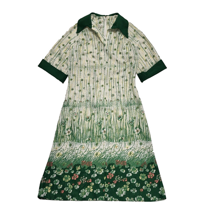 Vintage 70s Green Geometriic Shift Daywear Dress Uk Women's Size 12-14