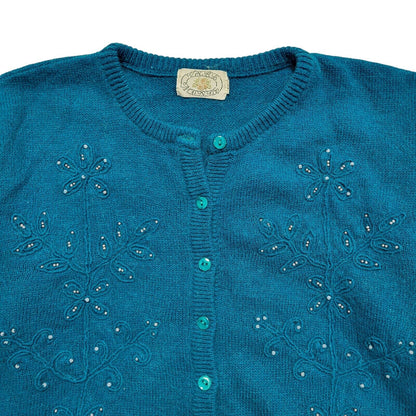 Vintage 80s Blue Button Thin Knit Cardigan Uk Women's Size Medium