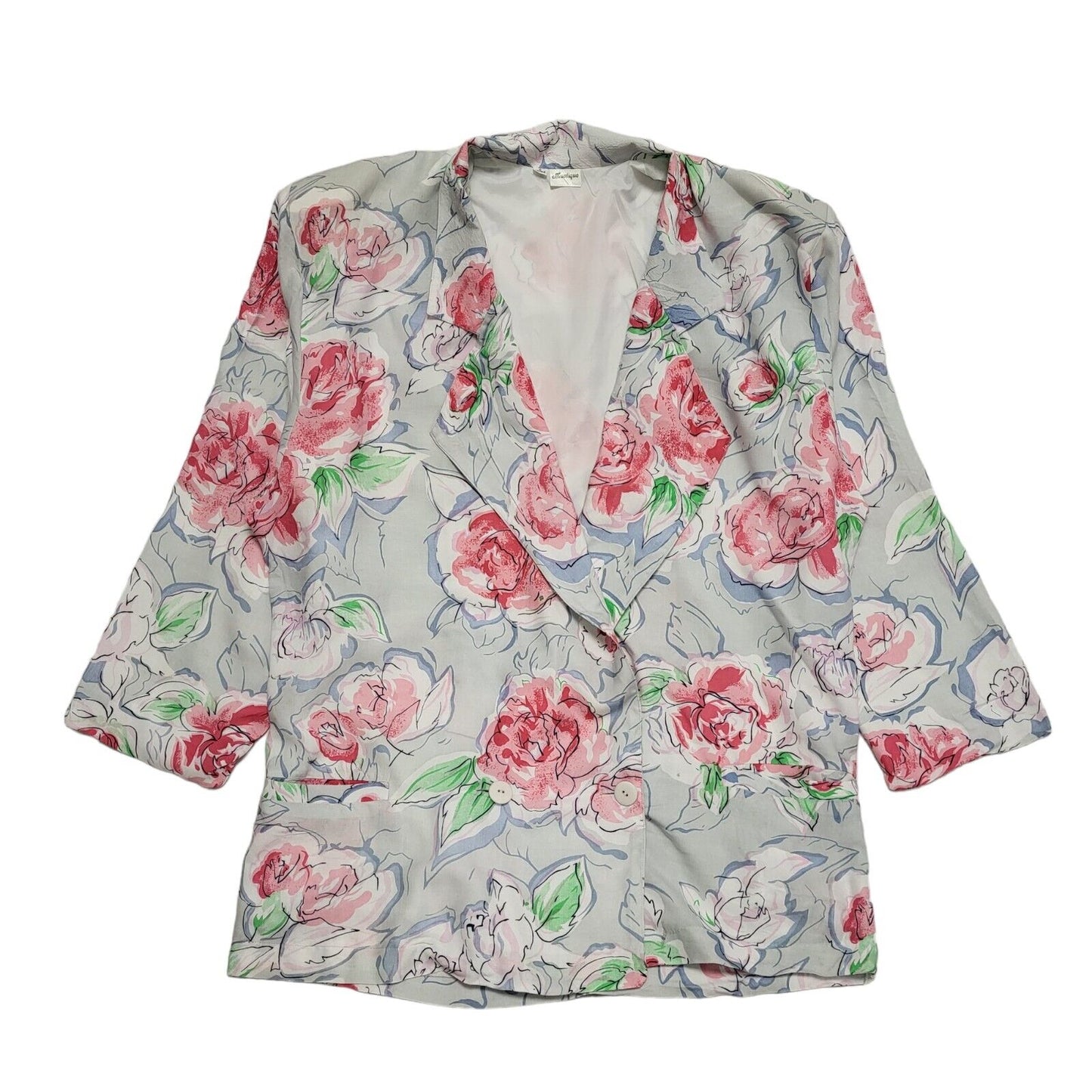 Mustique Vintage 90's Blue & Pink Floral Button Front Jacket Womens UK XL-XXL